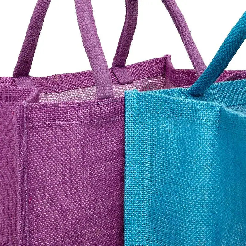 Jute Shopping Bags Natural Color - Laminated Interior 6 Pcs