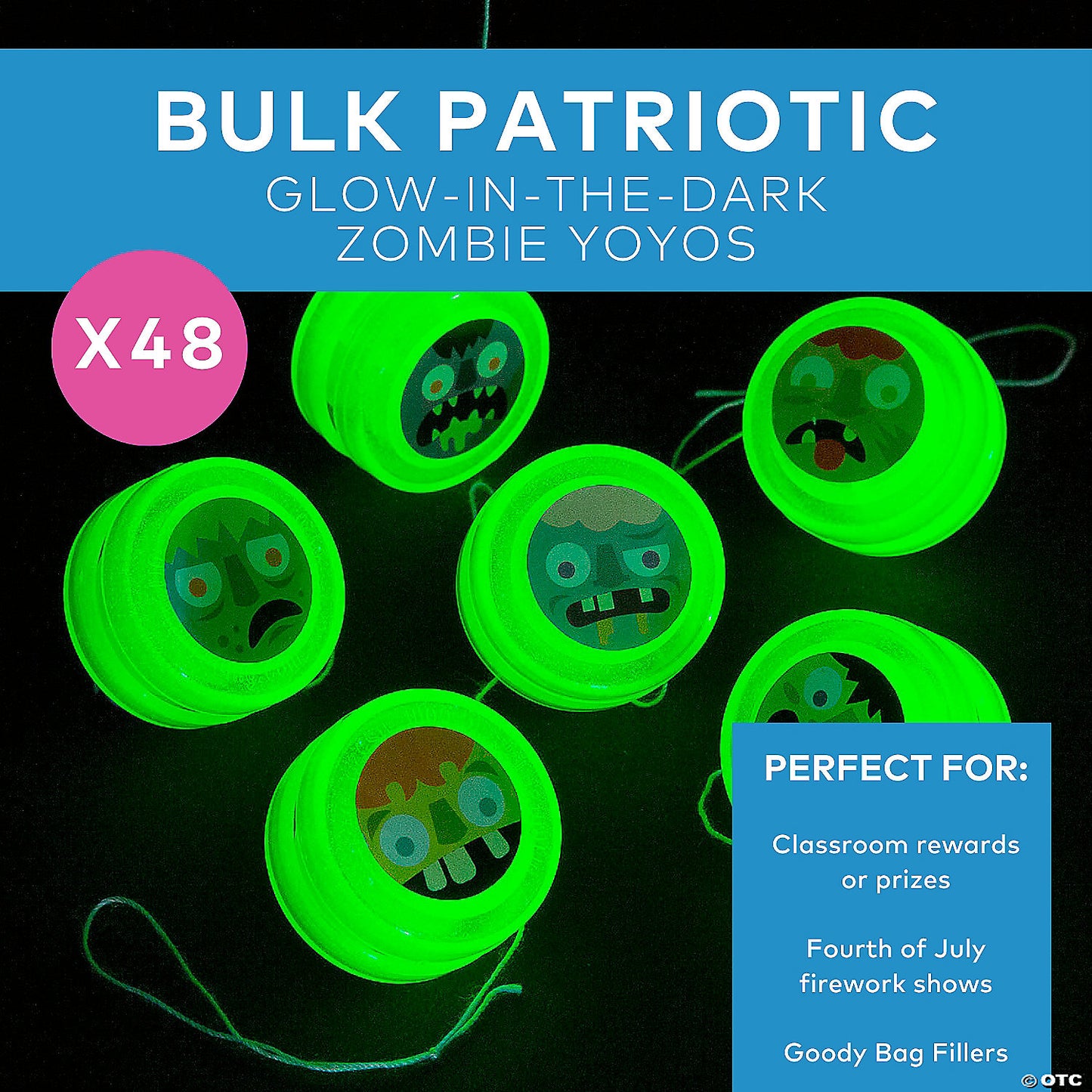 1 1/4" Bulk 48 Pc. Mini Glow-in-the-Dark Zombie Plastic YoYos | USA Decoration®