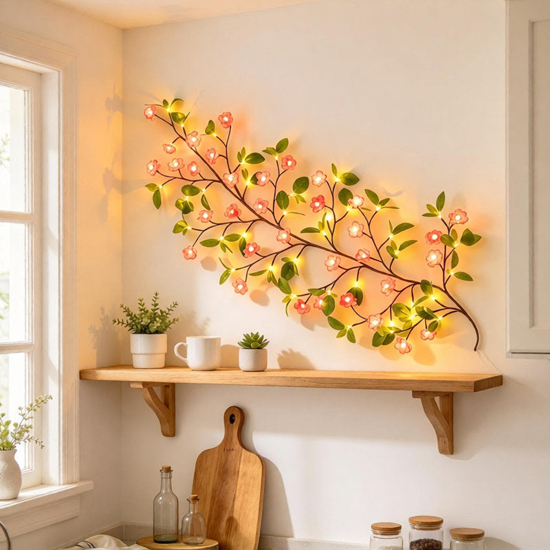 1.6M LED Morning Glory Vine Branch Lights, Remote Control 8 Lighting Modes with Timer, USB Decorative String Lights for Indoor Wall Bedroom Home Decor