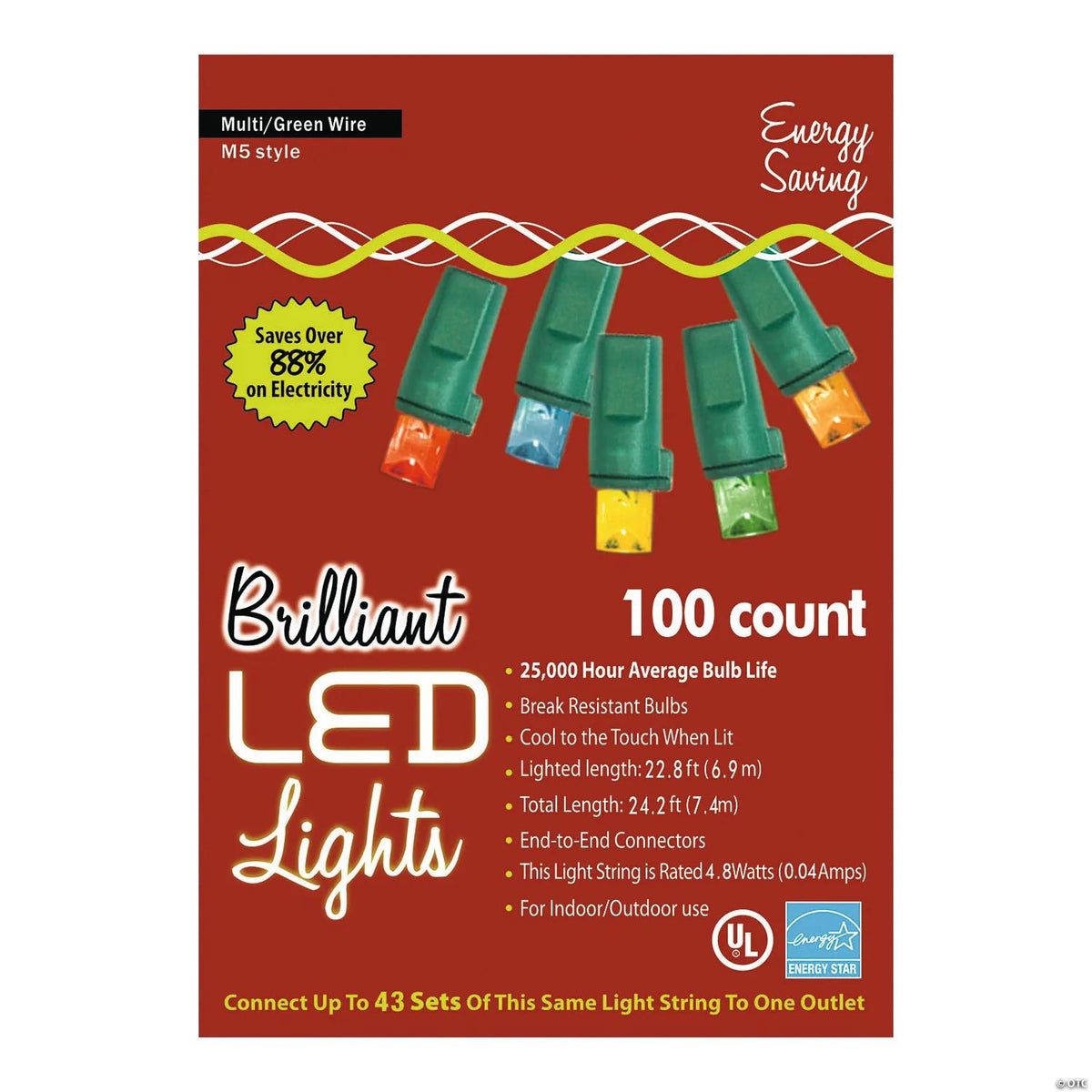100-light strand of multi-color M5-style LED holiday lights