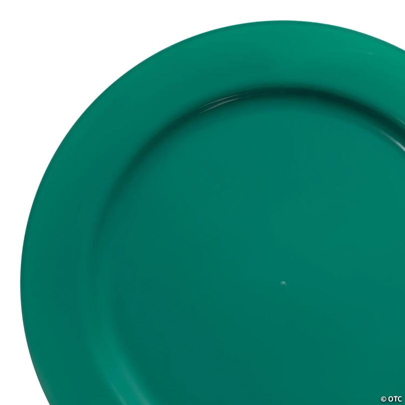 10.25" Solid Green Holiday Round Disposable Plastic Dinner Plates (50 Plates) | USA Decoration®