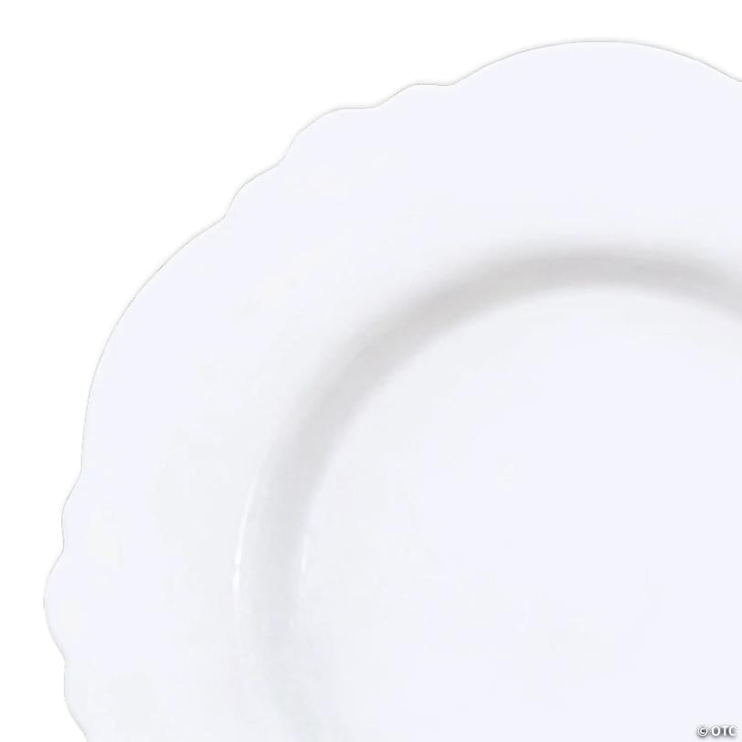 10.25" Solid White Round Blossom Disposable Plastic Dinner Plates (50 Plates) | USA Decoration®