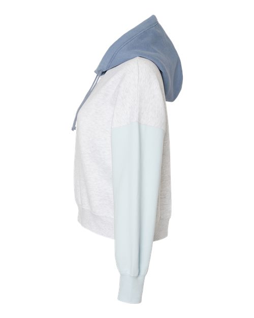 Women's Sueded Fleece Colorblocked Crop Hooded Sweatshirt | USA Decoration