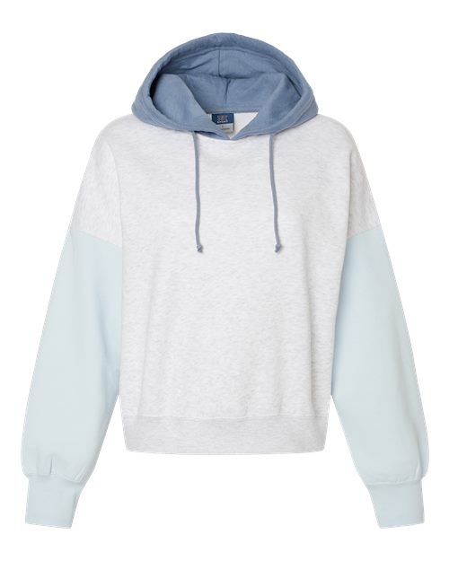 Women's Sueded Fleece Colorblocked Crop Hooded Sweatshirt | USA Decoration