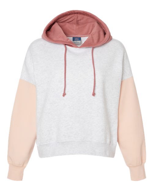 Women's Sueded Fleece Colorblocked Crop Hooded Sweatshirt | USA Decoration