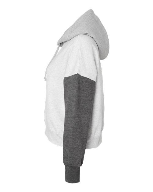 Women's Sueded Fleece Colorblocked Crop Hooded Sweatshirt | USA Decoration