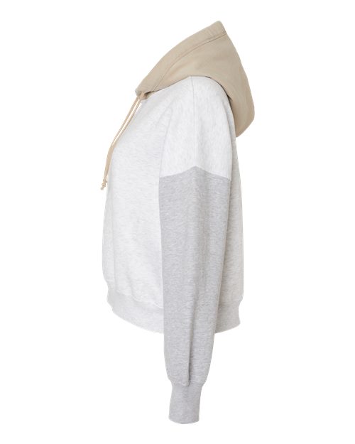 Women's Sueded Fleece Colorblocked Crop Hooded Sweatshirt | USA Decoration