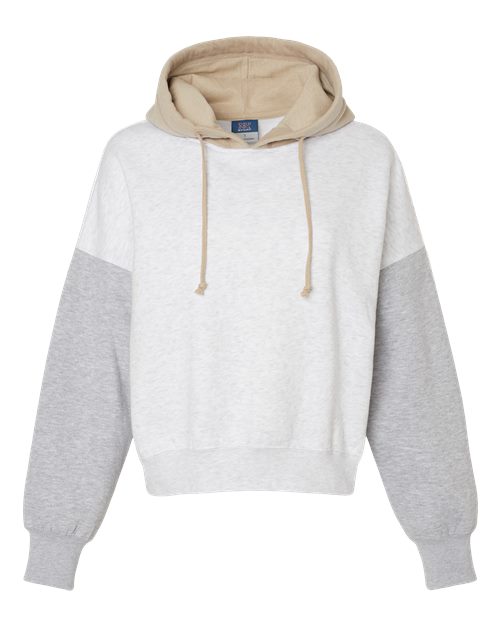 Women's Sueded Fleece Colorblocked Crop Hooded Sweatshirt | USA Decoration