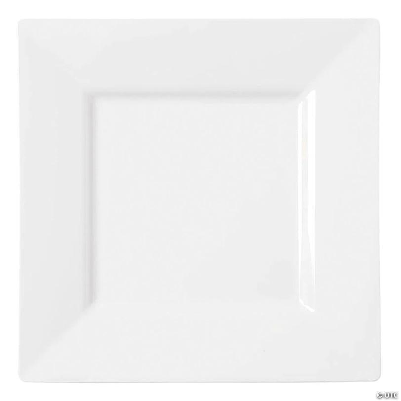 10.75" White Square Plastic Dinner Plates (30 Plates) | USA Decoration®