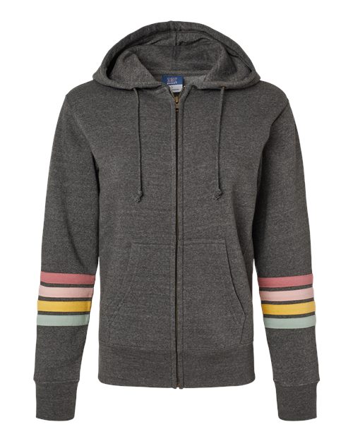 Women's Striped Sleeves Full-Zip Hooded Sweatshirt | USA Decoration