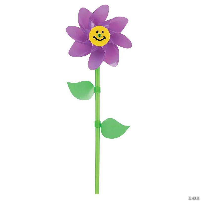 10 1/2" Bright Color Smile Face Spring Flower Plastic Pinwheels - 36 Pc.