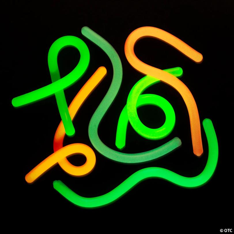 10 1/2" Glow-in-the-Dark Stretchy Rubber Fidget Strings – 12 Pc.
