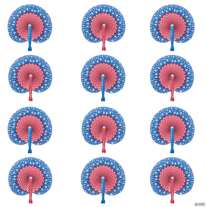 10 1/2" Personalized Patriotic Stars & Stripes Folding Paper Hand Fans - 12 Pc.