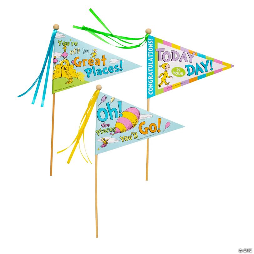 10 1/4" x 6 1/2" Dr. Seuss™ Oh, the Places You’ll Go Cardstock Pennant Flags - 12 Pc.
