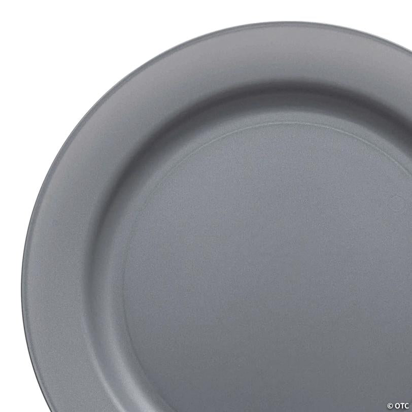 10" Matte Steel Gray Round Disposable Plastic Dinner Plates (40 Plates) | USA Decoration®