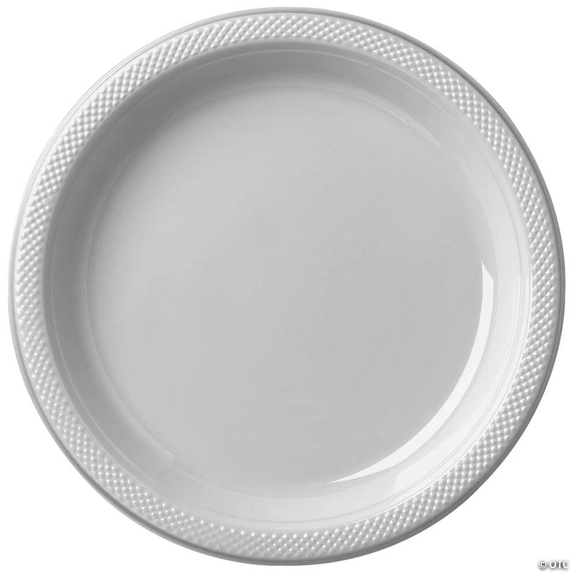 10" Silver Round Disposable Plastic Dinner Plates - 20 Pieces | USA Decoration®