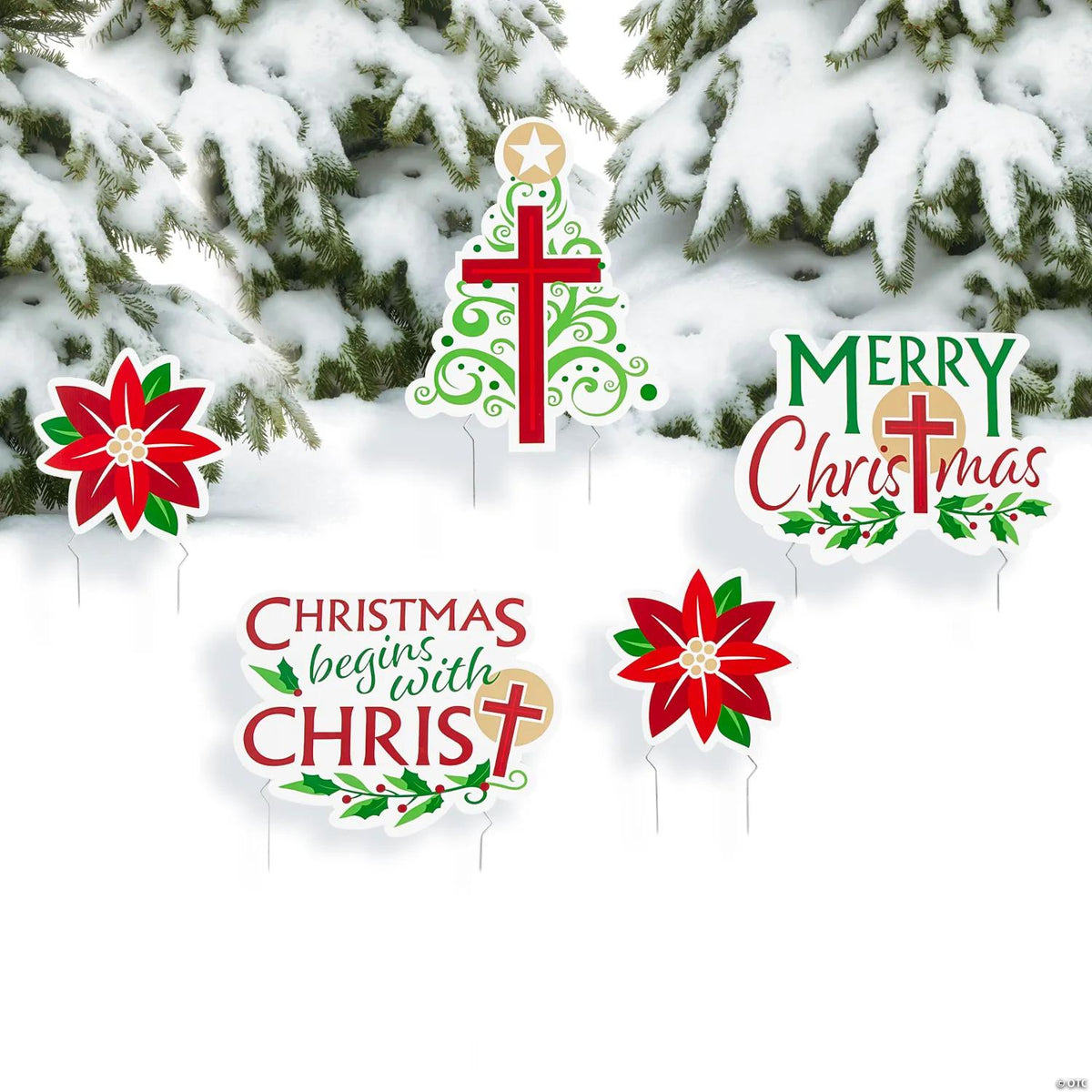 Five-piece religious Christmas yard sign set