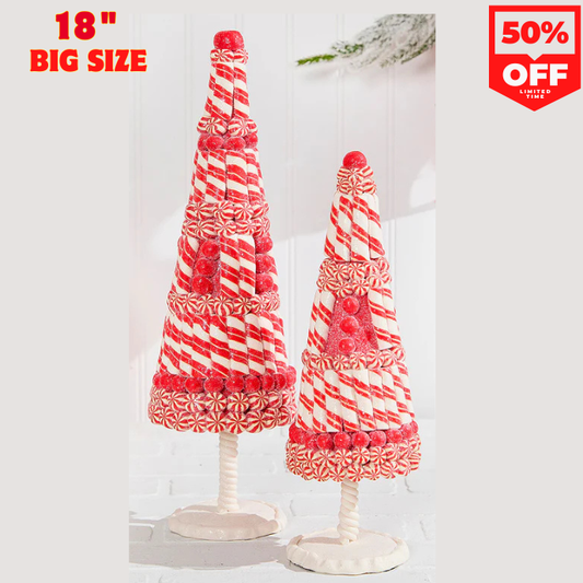 Red & White Clay Dough Candy Tree Set of 2 Festive Holiday Decor
