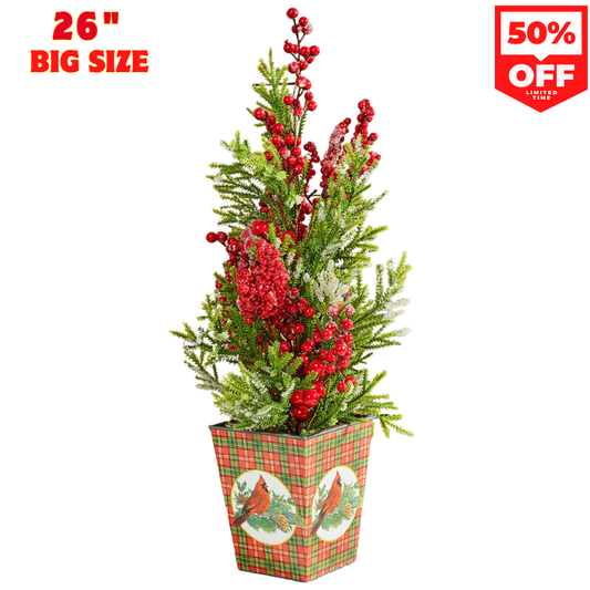 26" Frosted Weatherproof Berry Mini Spruce Tree in Pot Outdoor & Indoor Holiday Decor