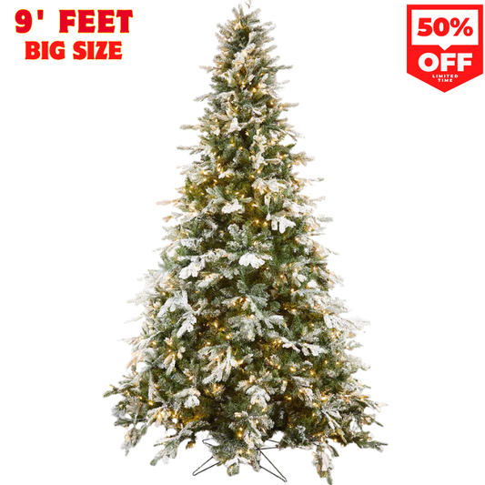 9' Snow Tip Aspen Tree with 1,000 LED Lights Lush Flocked Artificial Christmas Tree