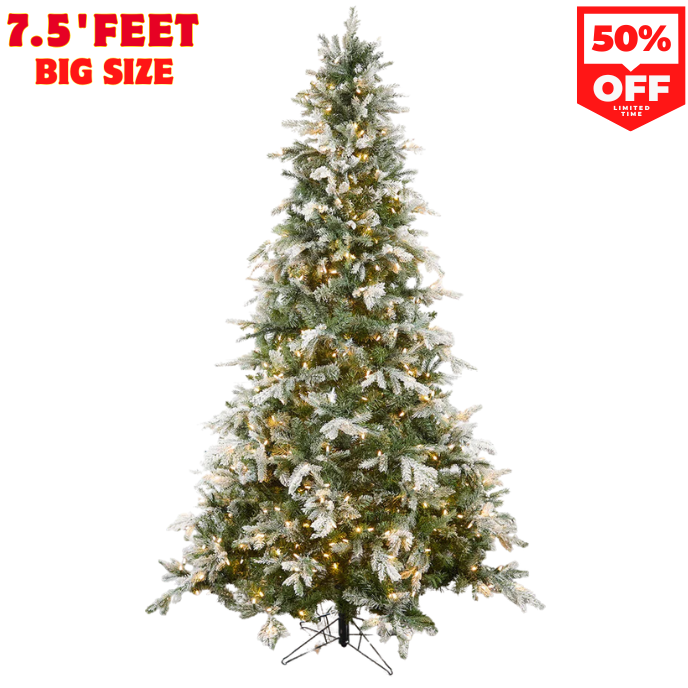 7.5' Snow Tip Aspen Christmas Tree with 650 LED Lights Bright Winter Glow Tree