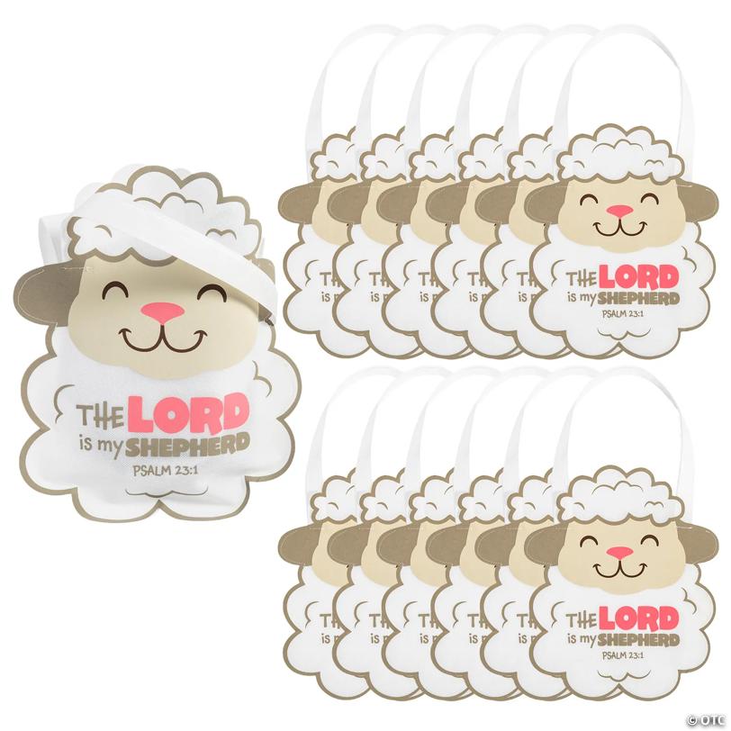 10" x 12" Medium Religious The Lord is My Shepherd Lamb-Shaped Tote Bags – 12 Pc.