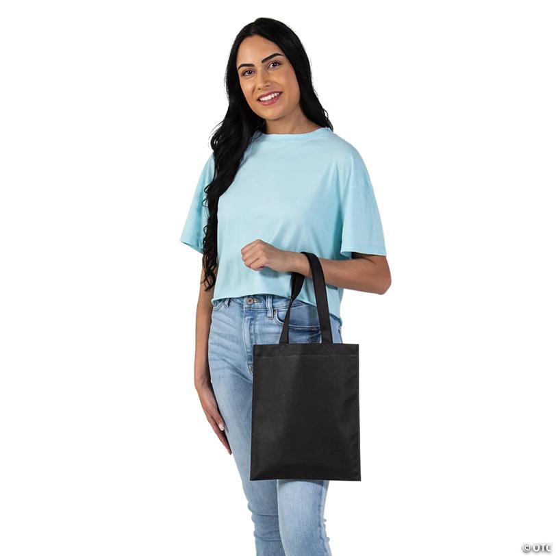 10" x 12" Medium Black Nonwoven Tote Bags - 12 Pc.