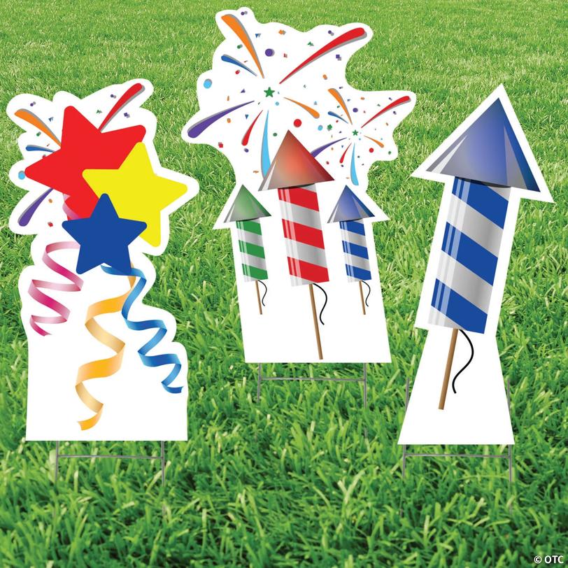 10" x 18" Rockets & Fireworks Yard Sign Set - 3 Pc.