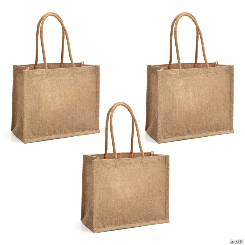 10" x 2" x 12" Medium Plain Burlap Tote Bags - 6 Pc.