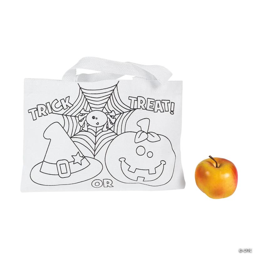 10" x 7" Bulk 50 Pc. Color Your Own Halloween Friends Trick-or-Treat Canvas Tote Bags