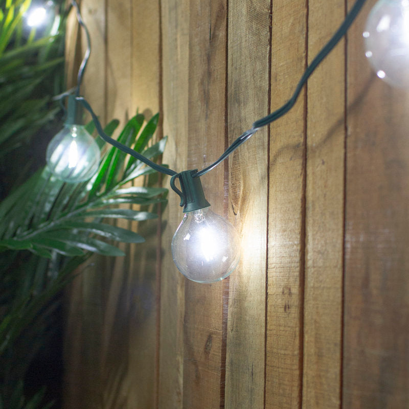 10ct Pure White LED G50 Globe Patio Lights 10ft Green Wire