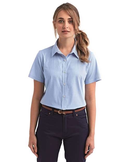Women's Microcheck Gingham Short Sleeve Cotton Dress Shirt | USA Decoration