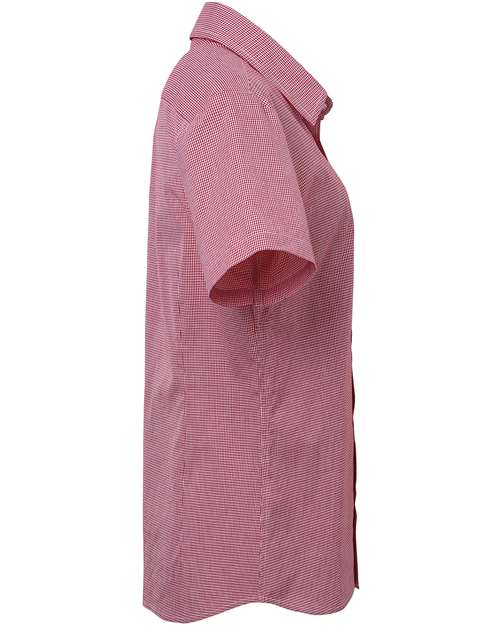 Women's Microcheck Gingham Short Sleeve Cotton Dress Shirt | USA Decoration