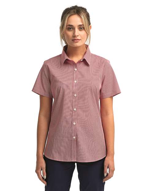Women's Microcheck Gingham Short Sleeve Cotton Dress Shirt | USA Decoration