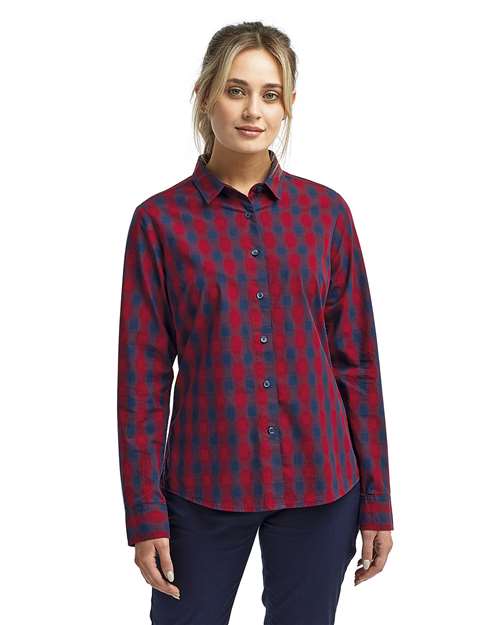 Women's Mulligan Check Long Sleeve Cotton Dress Shirt | USA Decoration