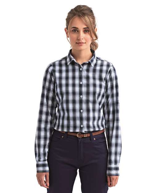 Women's Mulligan Check Long Sleeve Cotton Dress Shirt | USA Decoration