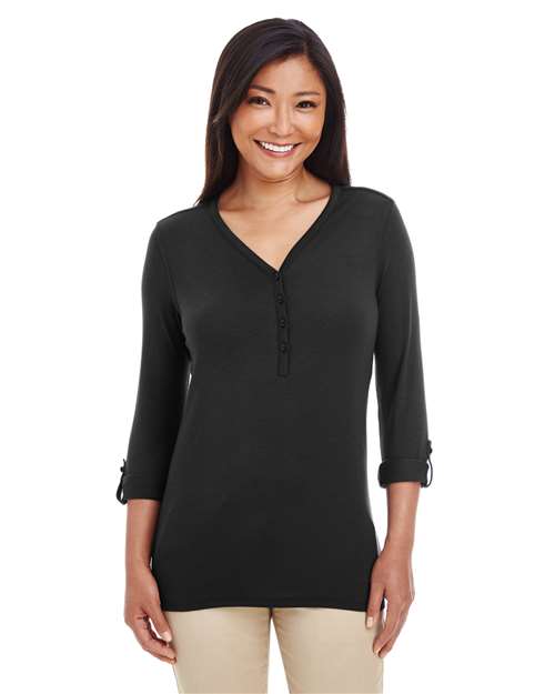 Women's Perfect Fit™ Y-Placket Convertible Sleeve Knit Top | USA Decoration