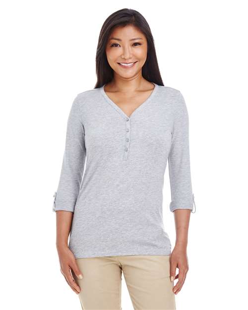 Women's Perfect Fit™ Y-Placket Convertible Sleeve Knit Top | USA Decoration