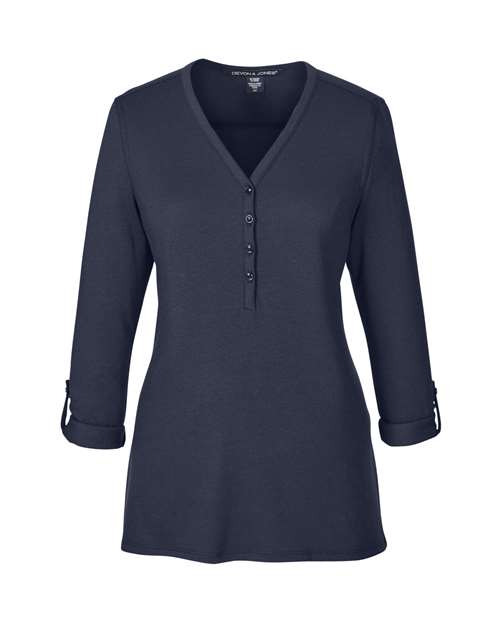 Women's Perfect Fit™ Y-Placket Convertible Sleeve Knit Top | USA Decoration
