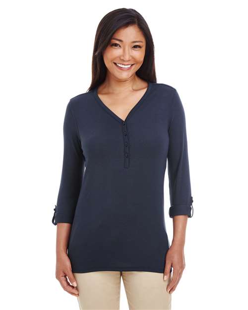Women's Perfect Fit™ Y-Placket Convertible Sleeve Knit Top | USA Decoration