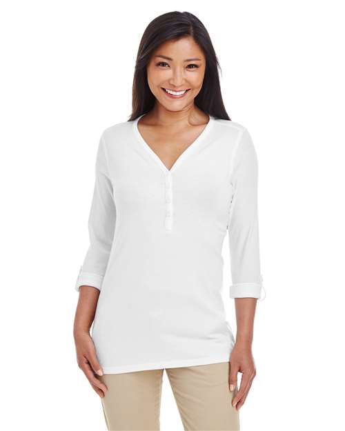 Women's Perfect Fit™ Y-Placket Convertible Sleeve Knit Top | USA Decoration