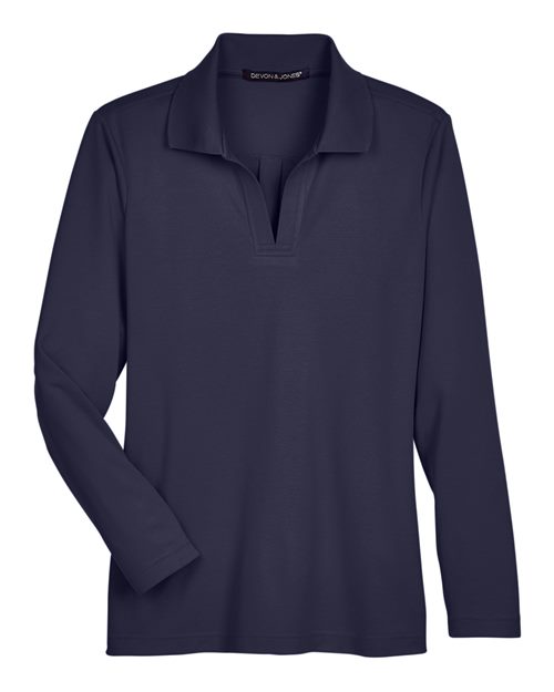 Women's CrownLux Performance® Plaited Long Sleeve Polo | USA Decoration