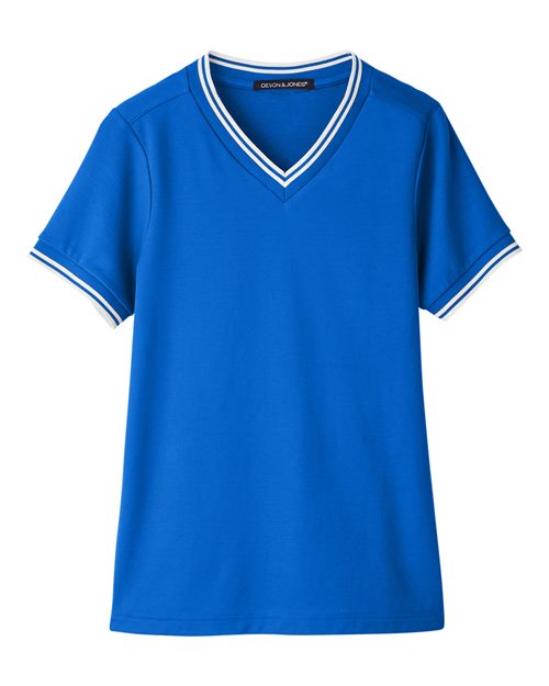 Women's CrownLux Performance® Plaited Tipped V-Neck Shirt | USA Decoration