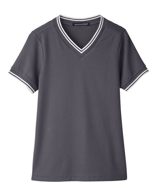 Women's CrownLux Performance® Plaited Tipped V-Neck Shirt | USA Decoration