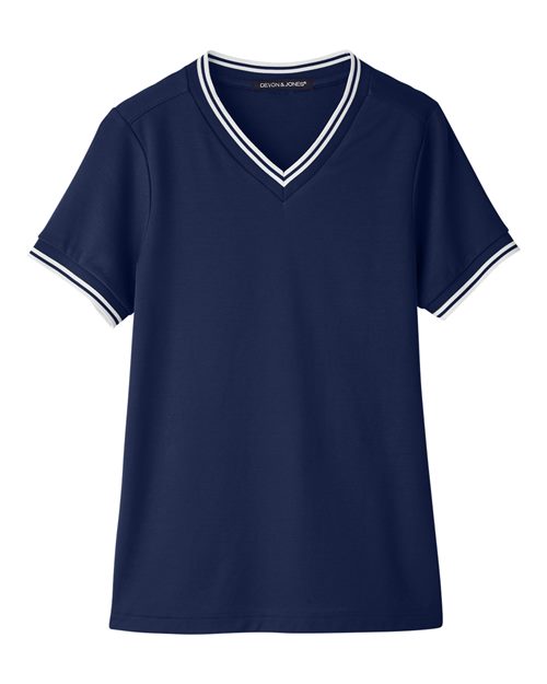 Women's CrownLux Performance® Plaited Tipped V-Neck Shirt | USA Decoration
