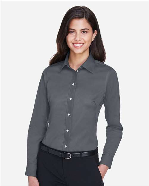 Women's Crown Collection® Solid Stretch Twill Woven Dress Shirt | USA Decoration