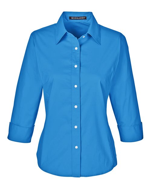 Women's Perfect Fit™ Three-Quarter Sleeve Stretch Poplin Dress Shirt | USA Decoration