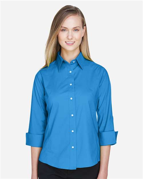 Women's Perfect Fit™ Three-Quarter Sleeve Stretch Poplin Dress Shirt | USA Decoration