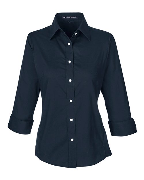 Women's Perfect Fit™ Three-Quarter Sleeve Stretch Poplin Dress Shirt | USA Decoration