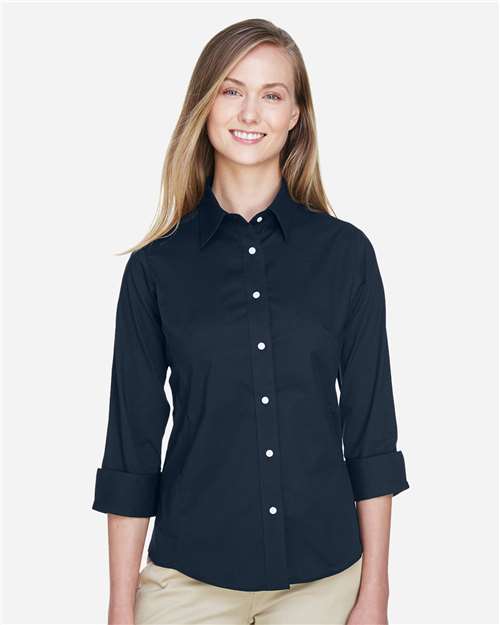 Women's Perfect Fit™ Three-Quarter Sleeve Stretch Poplin Dress Shirt | USA Decoration